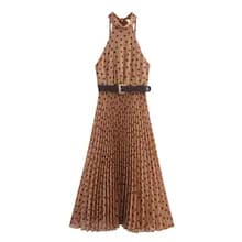2026 summer new women's clothing fashionable temperament versatile polka dot hanging neck collar dress with belt